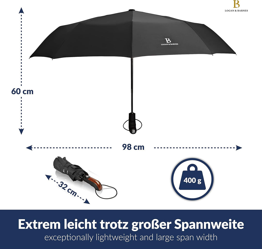 LOGAN & BARNES Regenschirm sturmfest bis 140 km/h - Taschenschirm mit zertifizierter Teflon-Beschich