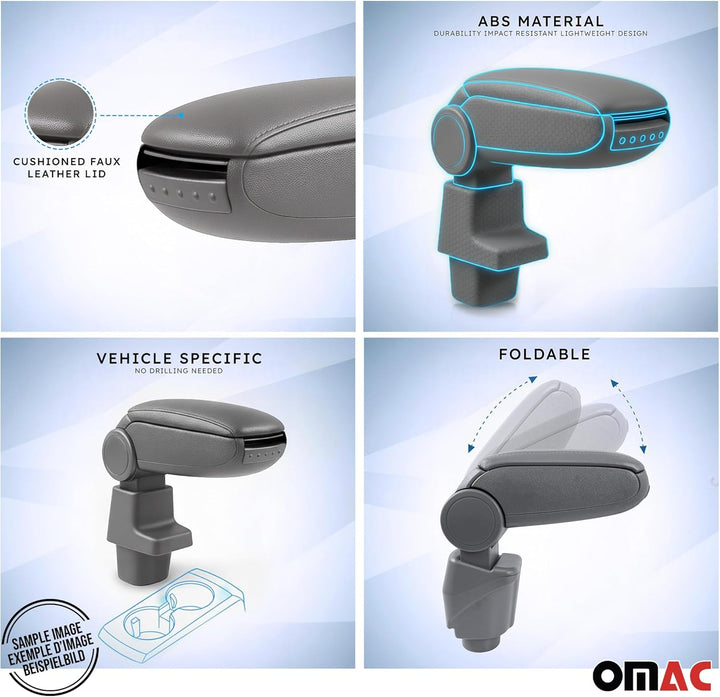 OMAC Armlehne für VW Touran 2003-2015 - Snap-On - ABS + Kunstleder - Keine Bohrung oder Installation