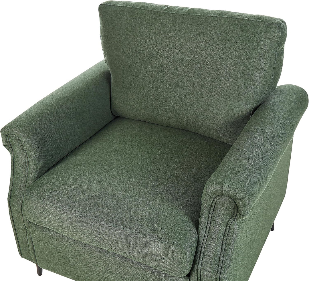 Moderner Retro-Sessel aus Stoff grün mit Metallbeinen schwarz Vietas