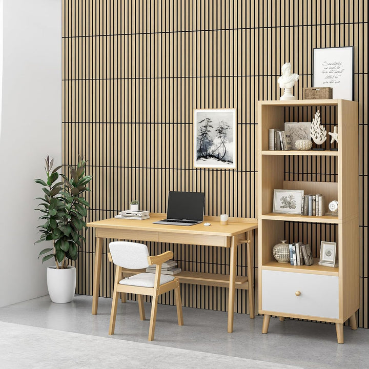 WADILE Selbstklebende Holz-Lamellen Wandpaneele 30×40 cm, PVC Akustikpaneele Schallabsorbierend für
