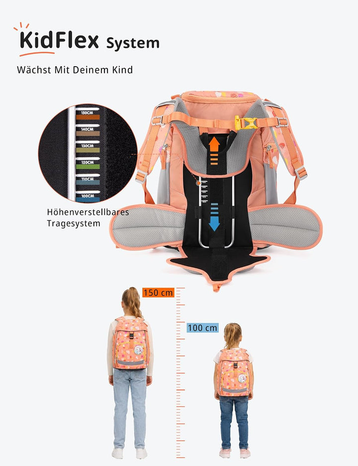 SKYSPER Schulranzen-Set 5-teilig, Schulrucksack Ergonomischer Tragesystem mit Regenhülle und Reflexs