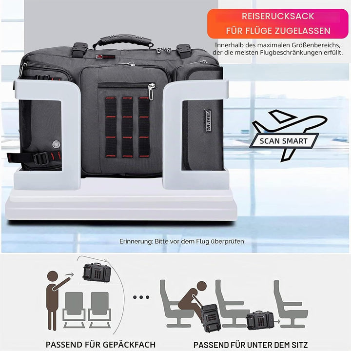 WITZMAN Reiserucksack Herren Gross Reisetasche Reiserucksack Handgepäck Flugzeug mit USB Ladeanschlu