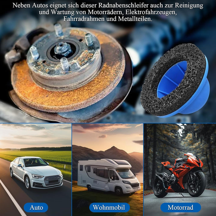 Radnabenschleifer mit Akkuschrauber-Adapter | Nabenreiniger Auto für 1/2" Schlagschrauber Vierkantan