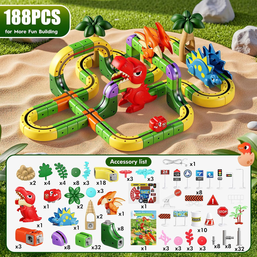 EUCOCO Dinosaurier Spielzeug ab 3 4 5 6 7 8 Jahre Junge, 188 Pcs Flexible Cube Track Kreatives Gebur