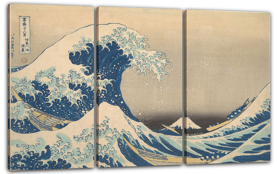 Printed Paintings Leinwand 3-teilig(120x80cm): Katsushika Hokusai - Die Welle - Unter der Welle v 12