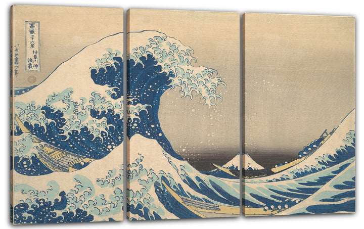 Printed Paintings Leinwand 3-teilig(120x80cm): Katsushika Hokusai - Die Welle - Unter der Welle v 12