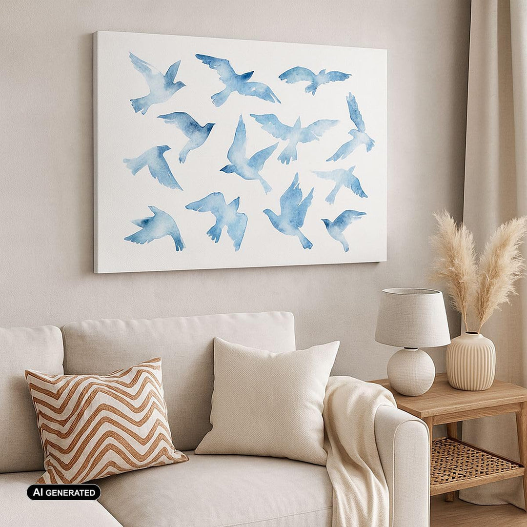 Bilder auf Leinwand 100x70cm Leinwandbild Vögel digital Wolke Taube Gross Wanddeko Bild Schlafzimmer