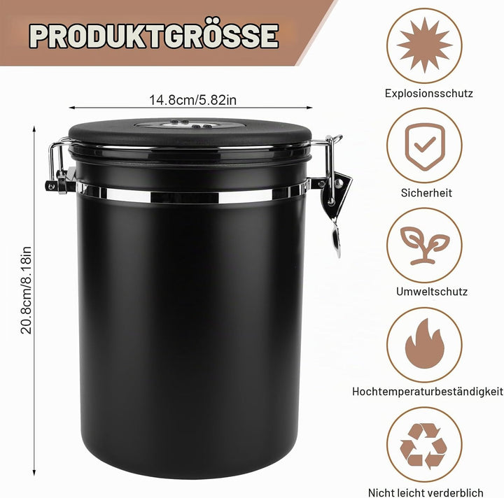 ZONJIE Kaffeekanister Luftdicht 2,8L Kaffeebohnen Behälter aus Edelstahl, 1 kg Bohnen Vakuum-Kaffeed