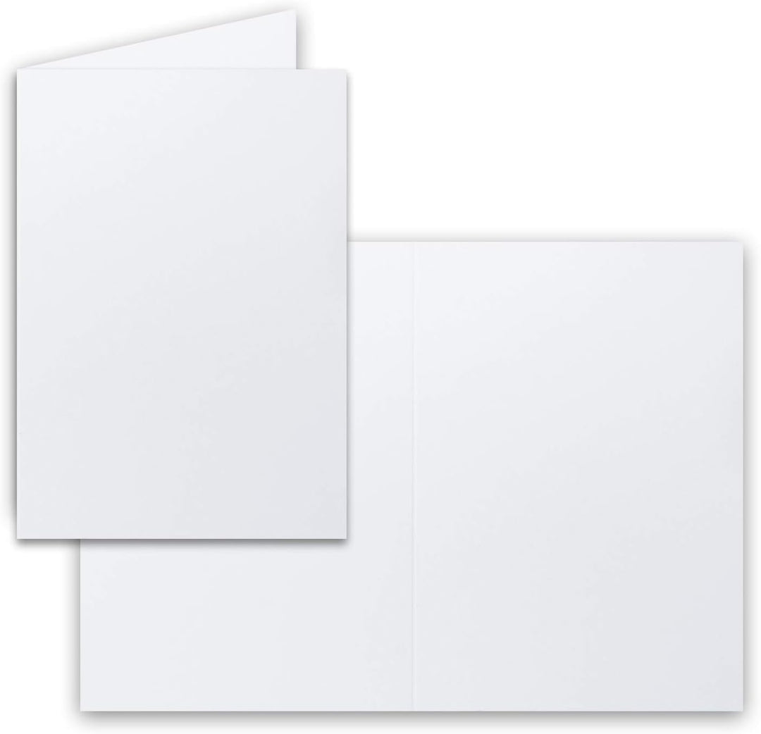 25 Sets - Faltkarten DIN A5 - Hochweiss (Weiss) mit Umschläge DIN C5 mit Gold Metallic Futter - 14,8