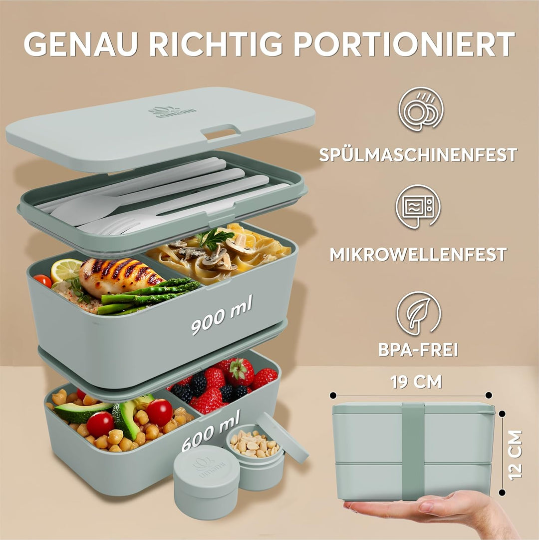 Umami Lunchbox Erwachsene, Verschachtelbar Auslaufsichere Bento Box mit 4 Bestecke & Fächern, Brotdo