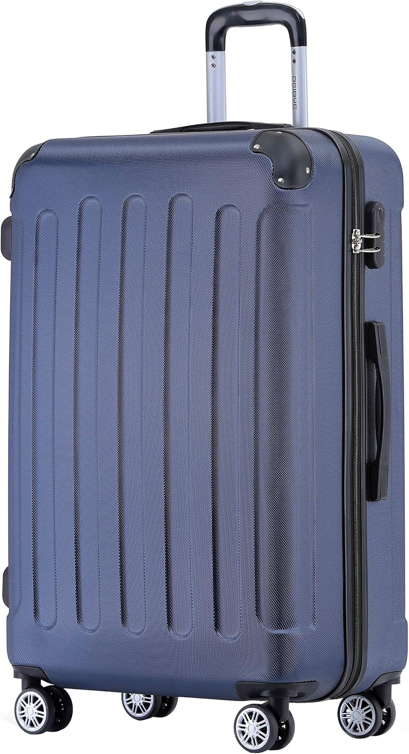 BEIBYE Hartschalen-Koffer Trolley Rollkoffer Reisekoffer Handgepäck 4 Rollen (M-L-XL-Set) (Dunkelbla