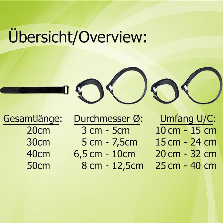 4x Klett-Kabelbinder 30cm schwarz mit Rutschstopp und Schnalle, ideal als Klett für Fahrrad oder Ski
