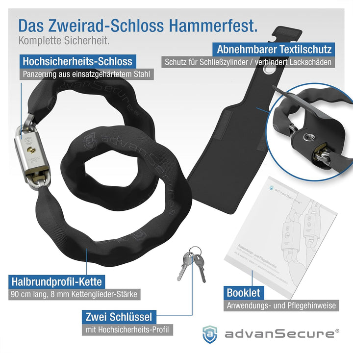 advanSecure® Hochsicherheits-Kettenschloss | optimal für Fahrrad und E-Bike | Sicherheitsstufe 8/10