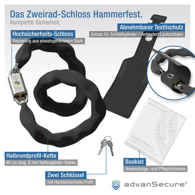 advanSecure® Hochsicherheits-Kettenschloss | optimal für Fahrrad und E-Bike | Sicherheitsstufe 8/10