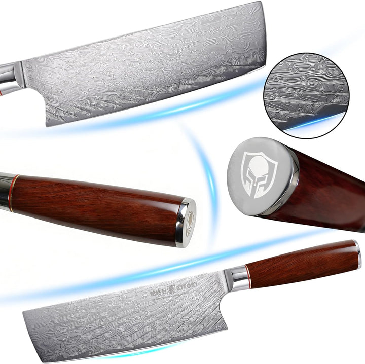Kitory Kochmesser Nakiri Messer Damaststahl 73 Lagen Küchenmesser Damastmesser 18 cm Klinge Aus 10Cr