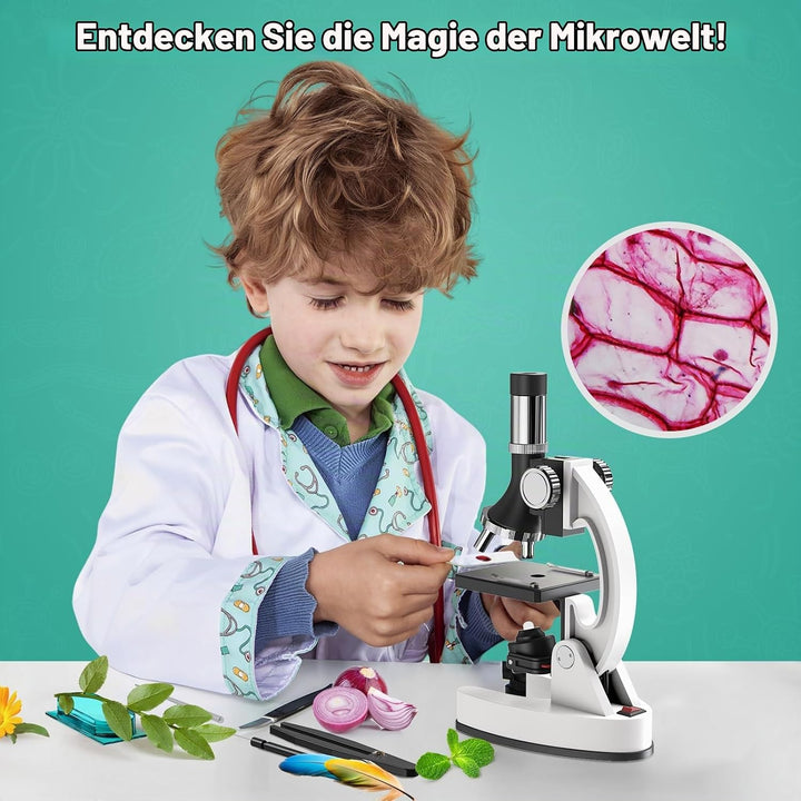 USCAMEL 1200X Mikroskop für Kinder und Studenten - Mit Präparierten Objektträgern, Metallkörper, LED