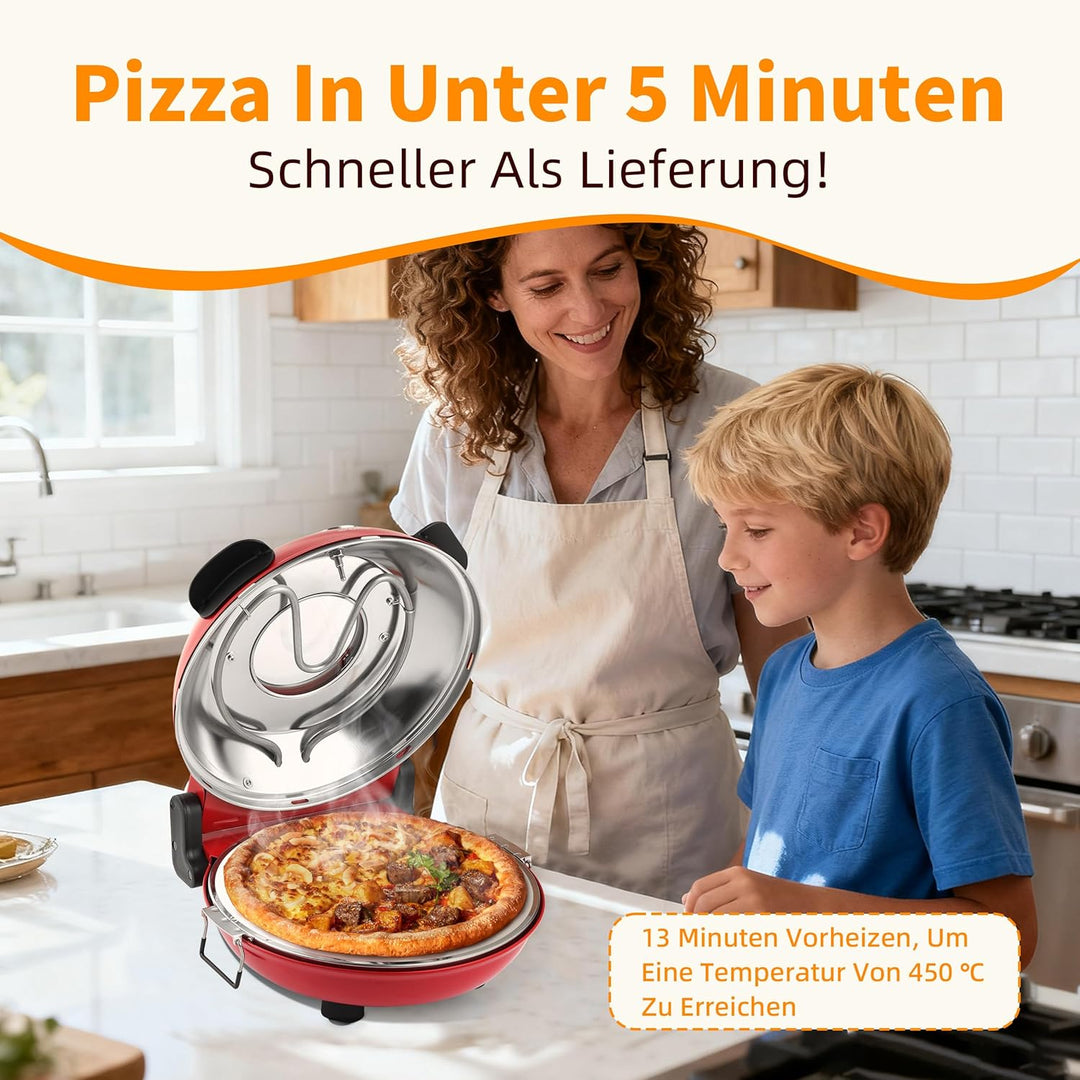 YIBAKE Pizzaofen elektrisch, 1200W Pizzabäcker in 4-Min-Pizza, 31cm Feuerfeste Pizzastein, Max 420℃