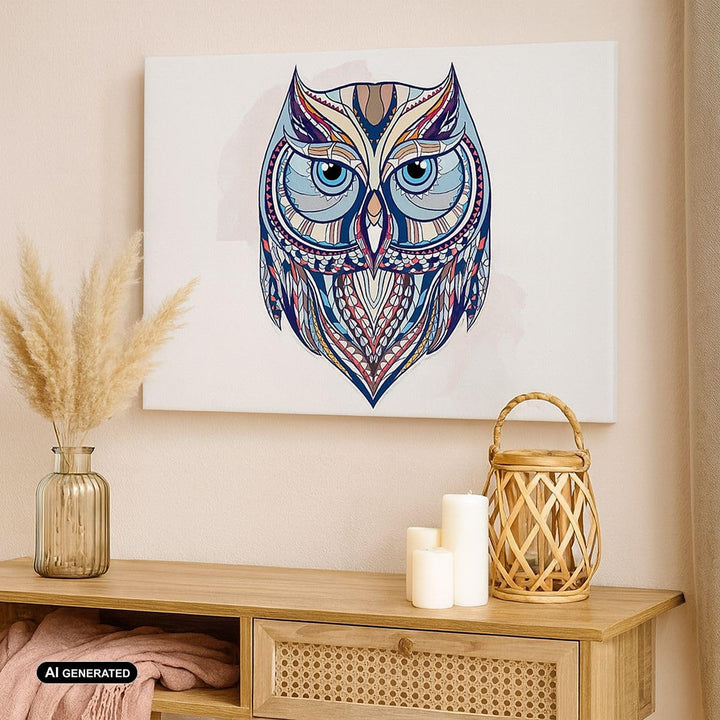 Bilder auf Leinwand 100x70cm Leinwandbild Owl aztekische Tierwelt Grafik Gross Wanddeko Bild Schlafz