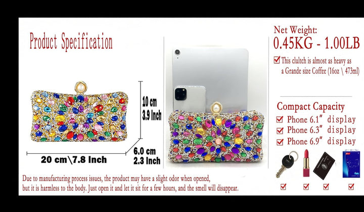 Boutique De FGG Pearl Clasp Crystal Clutch Purses for Women's Evening Handbags Wedding Party Rhinest