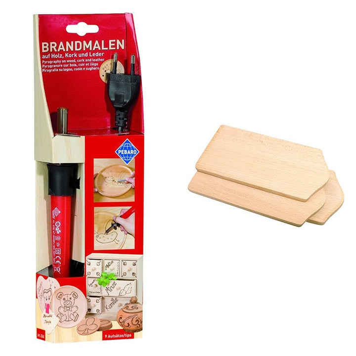 GLOREX 6 1671 001 - Pebaro Brandmalkolben mit 9 Aufsätzen aus Messing, mit Auflageböckchen &amp; FRUE1 F