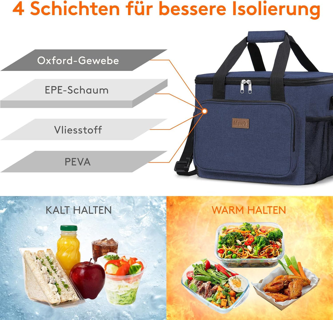 Lifewit Grosse Kühltasche 24L, Thermotasche Isoliertasche Picknicktasche für unterwegs, Lunchtasche,