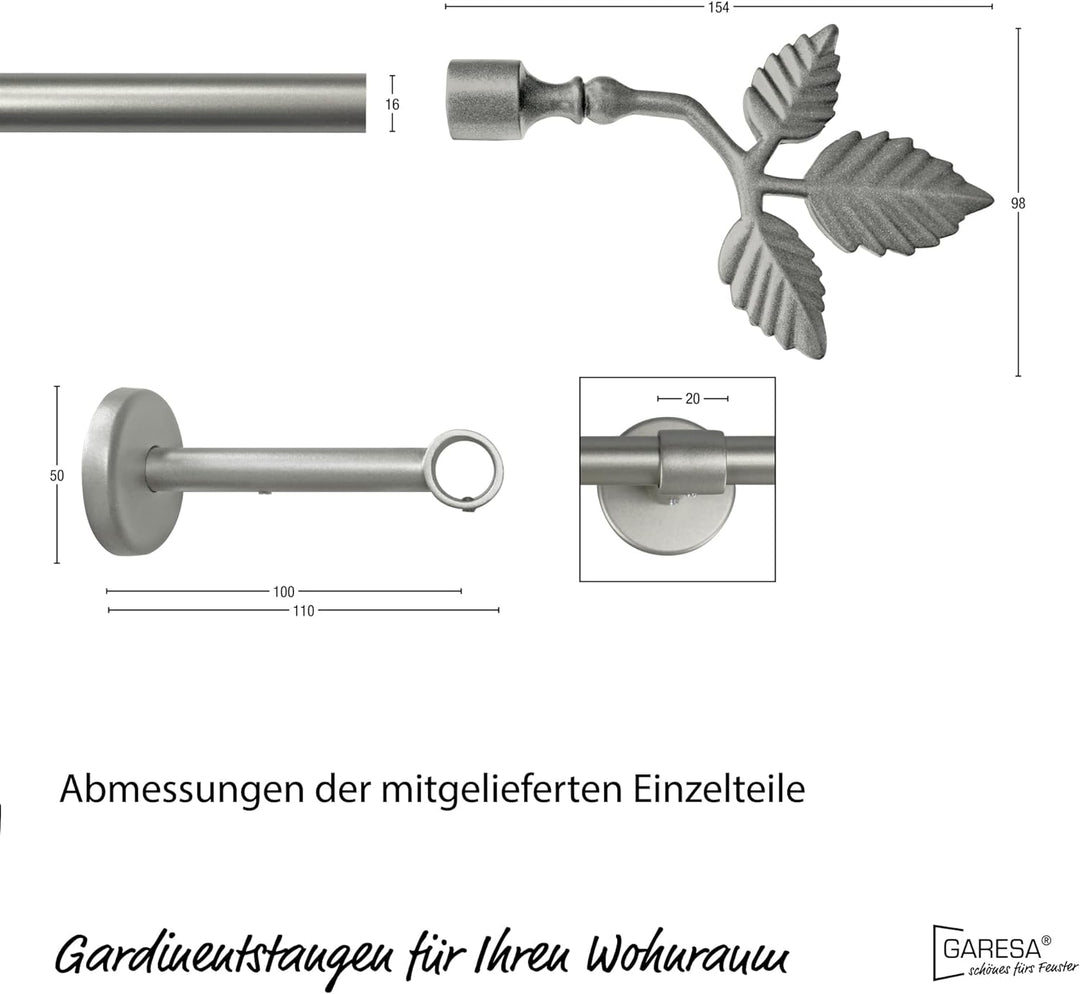 Garesa Gardinenstange Sheet Ø 16mm, 1-läufig, Chrom, matt I Stabile Vorhangstange ohne Ringe I Mit E