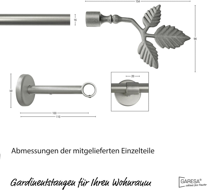 Garesa Gardinenstange Sheet Ø 16mm, 1-läufig, Chrom, matt I Stabile Vorhangstange ohne Ringe I Mit E