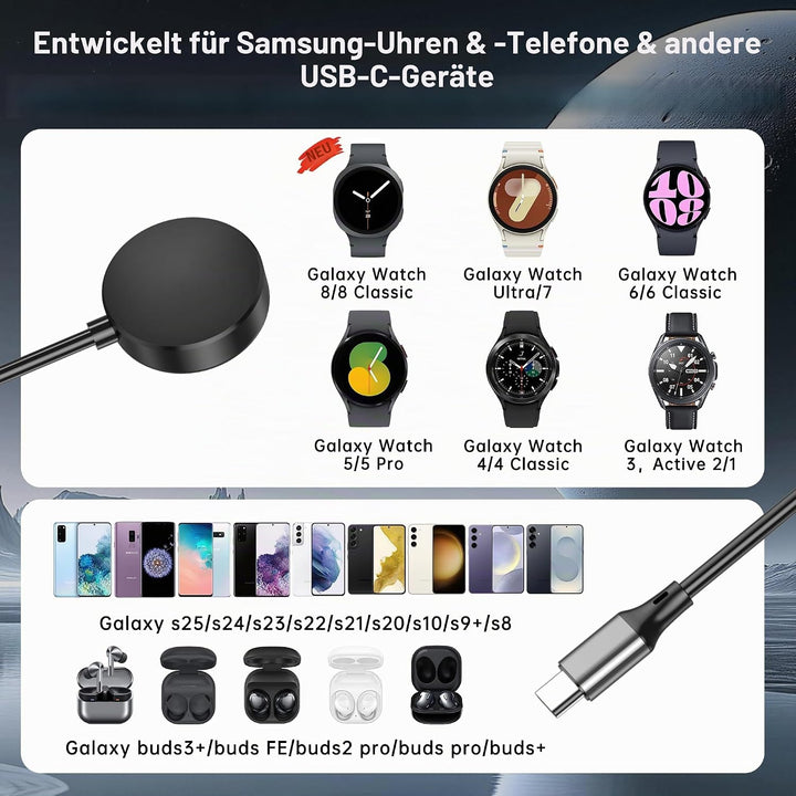 2-in-1 Ladegerät für Samsung Watch,25 W USB-C-Schnellladegerät,Kompatibel mit Galaxy Watch 8/7/Ultra