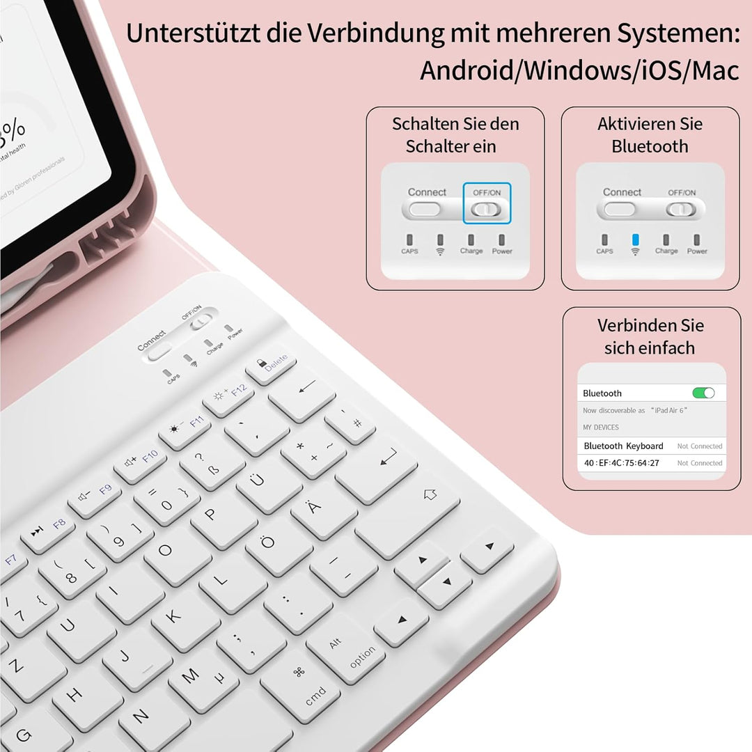 Hülle mit Tastatur für iPad A16 2025 / iPad 11./10. Generation 2022 10,9 Zoll, Magnetisch Bluetooth-