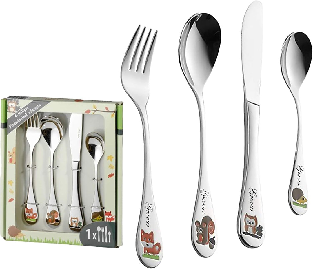 Forest Kinderbesteck bunten Tiermotiven und eigener Gravur/Namen auf Besteck