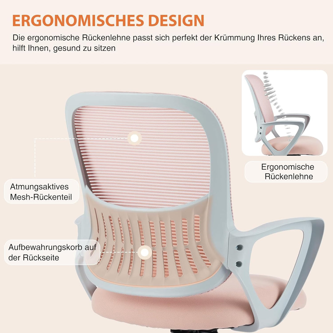 Sweetcrispy Bürostuhl Ergonomisch, Schreibtischstuhl mit Lendenwirbelstütze, Höhenverstellbarkeit St