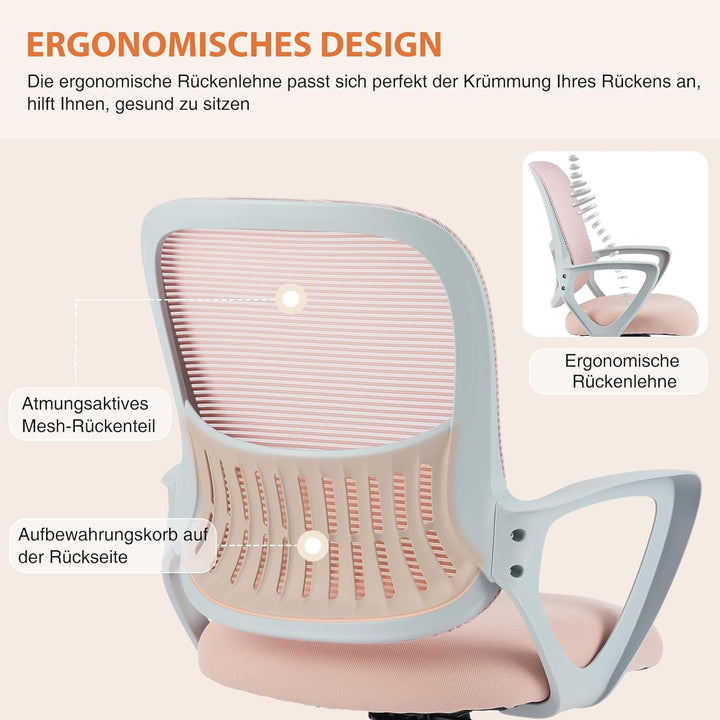 Sweetcrispy Bürostuhl Ergonomisch, Schreibtischstuhl mit Lendenwirbelstütze, Höhenverstellbarkeit St