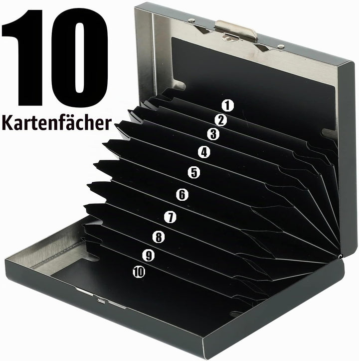 BONSYL® RFID Slim Kreditkartenetui aus Metall für Damen und Herren, Kreditkartenetui mit 10 Kartenfä