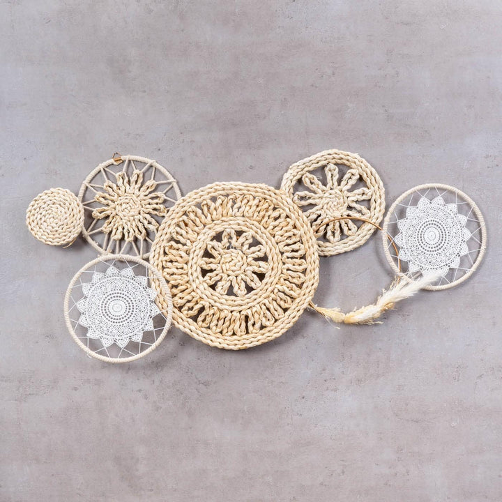 Boho Deko L89cm Natur Weiss Baumwolle Metall Wandbild Wanddeko Bohostyle Bild Wandkunst Dekoration V