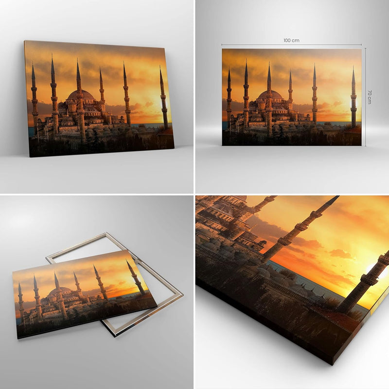 Bilder auf Leinwand 100x70cm Leinwandbild Sonnenuntergang istanbul türkei reise Gross Wanddeko Bild