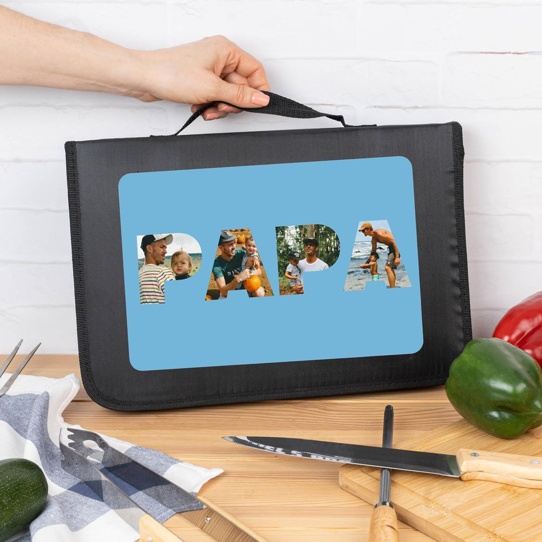Wanapix | Personalisiertes BBQ-Set | Enthält 6 Ubehörteile (2 Messer, Schärfer, Tranchiermesser,Zang
