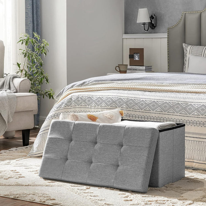 SONGMICS 76 cm Sitzbank mit Stauraum, 2er Set, klappbare Sitztruhe, Aufbewahrungsbox, Fussbank, hell