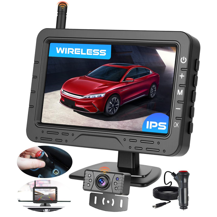 Hikity 4,3 Zoll Kabelloses Universelles Rückfahrkamera-System für Mini-Auto, Van, SUV, Pickup, Anhän