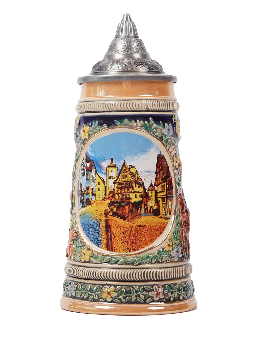 NENBOLEC Bierkrug mit Zinndeckel Bierseidel Steinkrug Deutsch Frankfurt Römer Beer Stein 0.6L