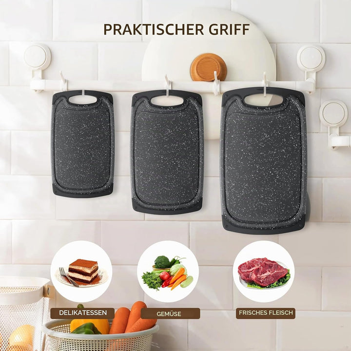Romon Schneidebrett Kunststoff, 3 Stücke Schneidebretter Rutschfeste Griffe Cutting board, Chopping