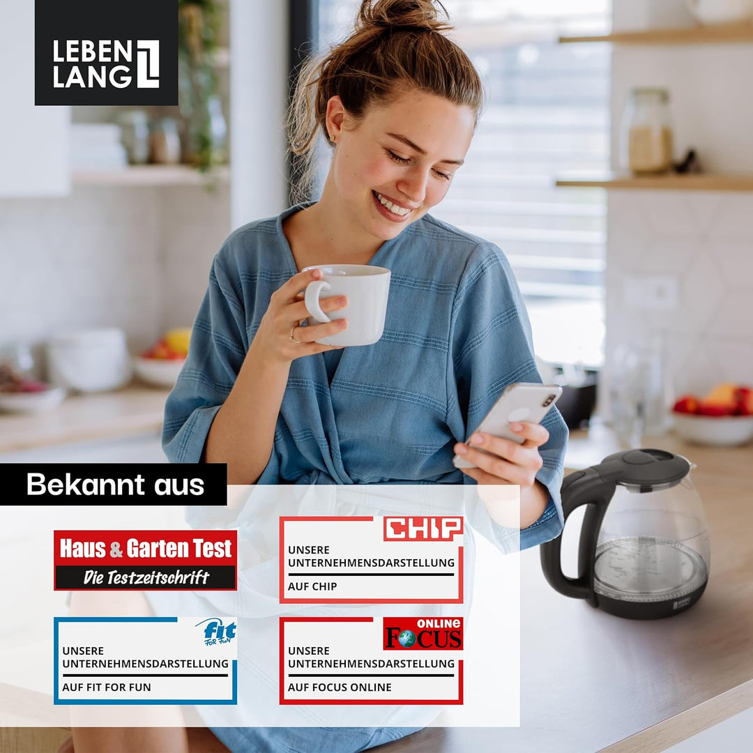 Glas Wasserkocher klein - 1L Inkl. Kalkfilter I By LEBENLANG I BPA-Frei Wasserkocher Glas 1 Liter Gl