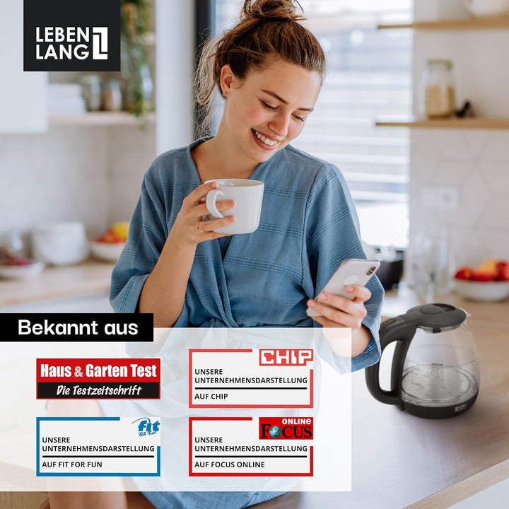 Glas Wasserkocher klein - 1L Inkl. Kalkfilter I By LEBENLANG I BPA-Frei Wasserkocher Glas 1 Liter Gl