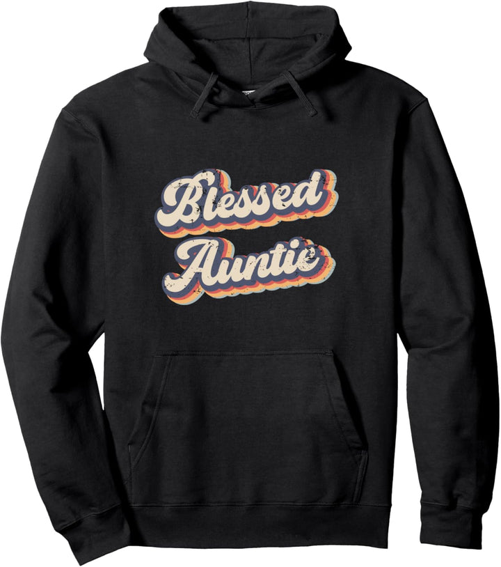 Blessed Auntie Vintage Rainbow Pullover Hoodie
