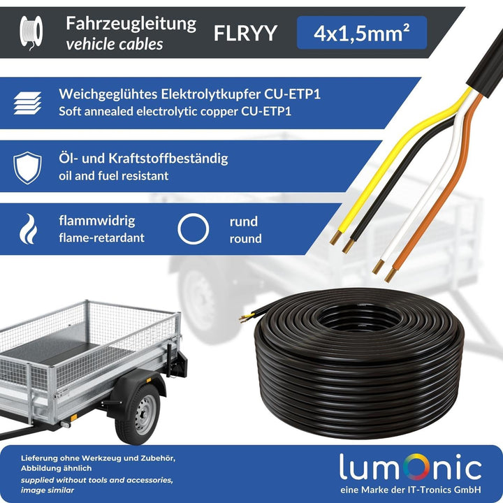 20m Lumonic 1m FLRYY Fahrzeugkabel 4 adrig I Fahrzeugleitung mit Kabelquerschnitt 4x 1,5mm² I Kabel