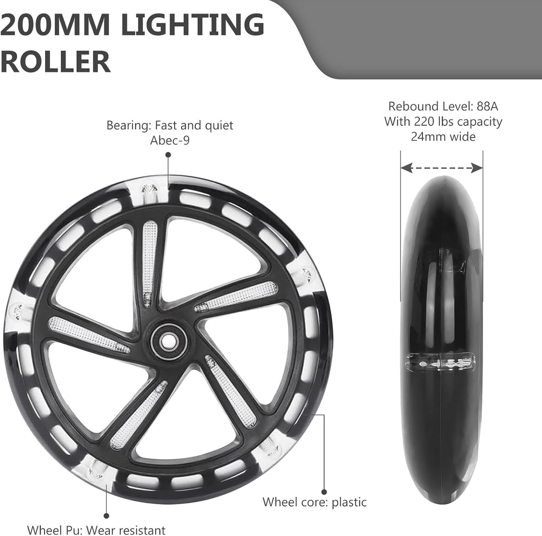 Leuchtende Stunt Scooter Rollen 2 Stück, 200mm LED Scooter Ersatzräder Räder, LED-Lichtrollen Mit AB