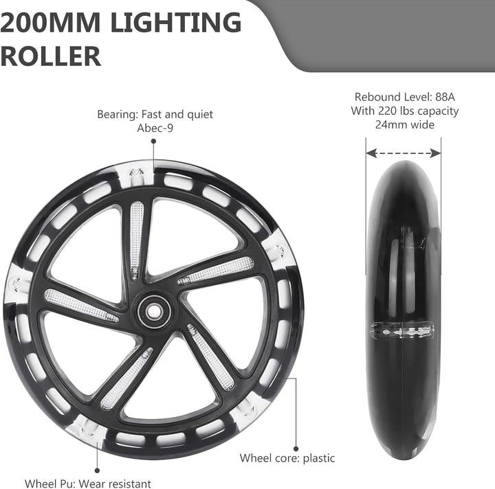 Leuchtende Stunt Scooter Rollen 2 Stück, 200mm LED Scooter Ersatzräder Räder, LED-Lichtrollen Mit AB