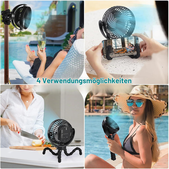 Simpeak Camping Ventilator Tischventilator 10000mAh, Mini USB Ventilator leise, Akku Ventilator mit