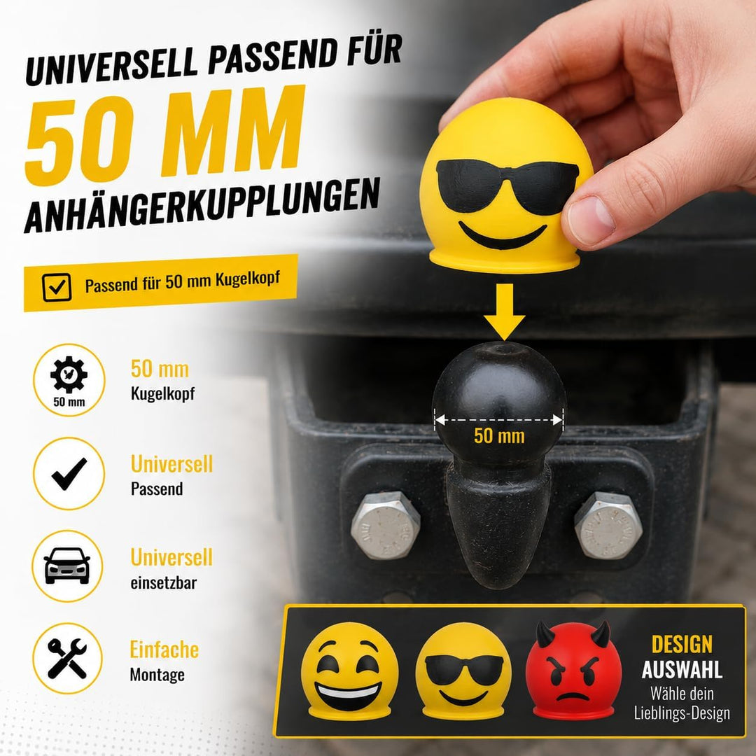 Anhängerkupplung Abdeckung Smiley – Lustige AHK Schutzkappe für 50 mm Kugelkopf – Universal für Auto