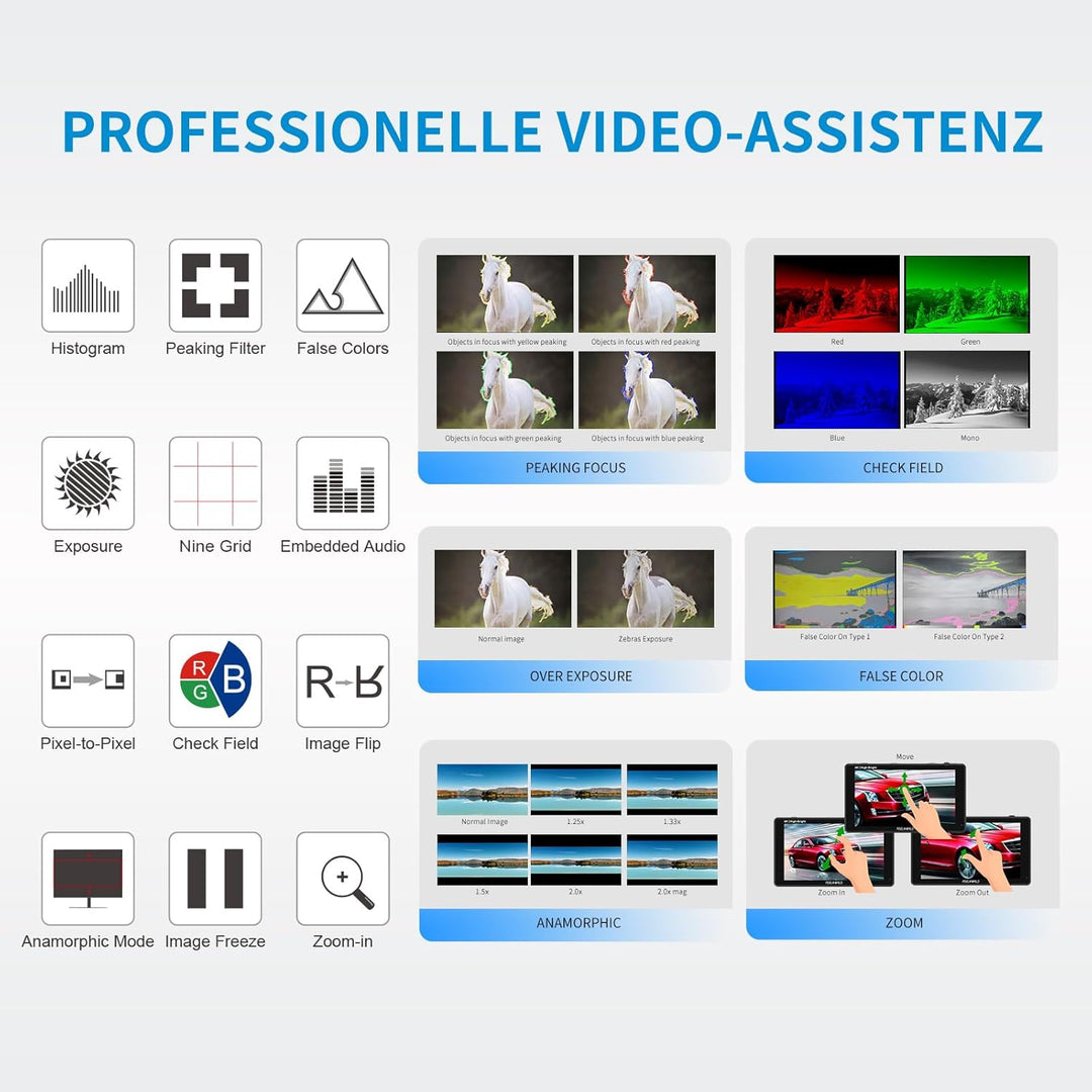 Feelworld S55 5.5 Zoll DSLR Kamera Field Monitor Small Full HD 3DLUT 1920x1152 IPS Peaking Focus Vid