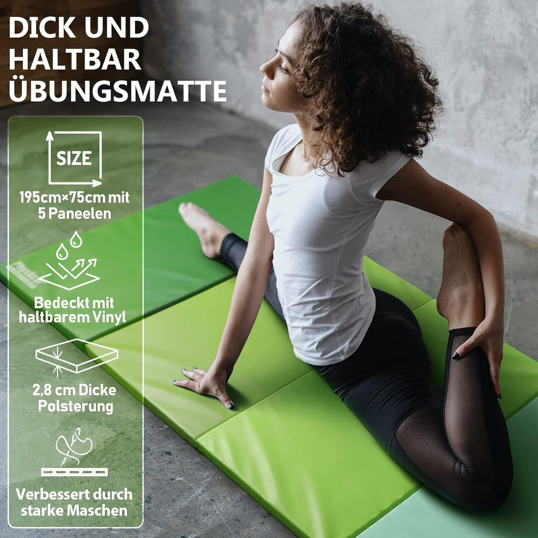 PhysKcal 195 x 75 x 3 cm Klappbare Weichbodenmatte Turnmatte Fitnessmatte Gymnastikmatte mit Tragegr